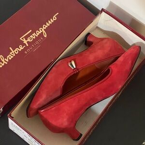 NEW Salvatore Ferragamo Sadira Red Suede Low Heel